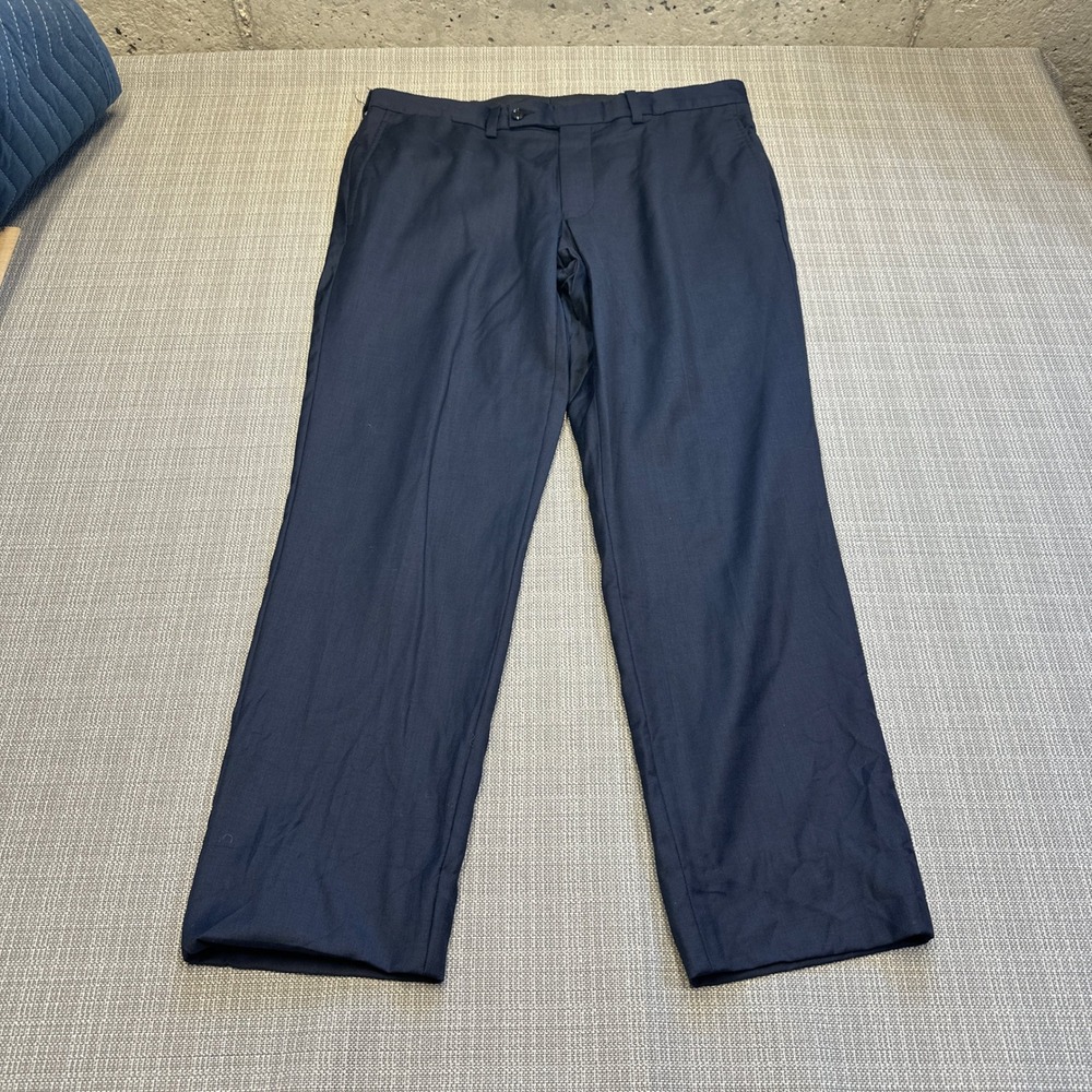 Ted Baker Jefferson Pants Mens 34R Navy 100% Wool Dress Trousers Flat Front *